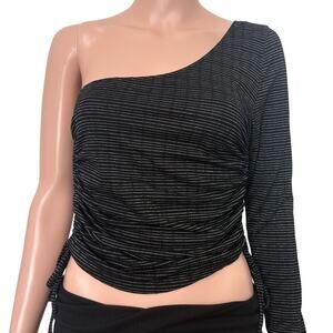new black shimmer silver stripe one shoulder ruched top TLS1 2915